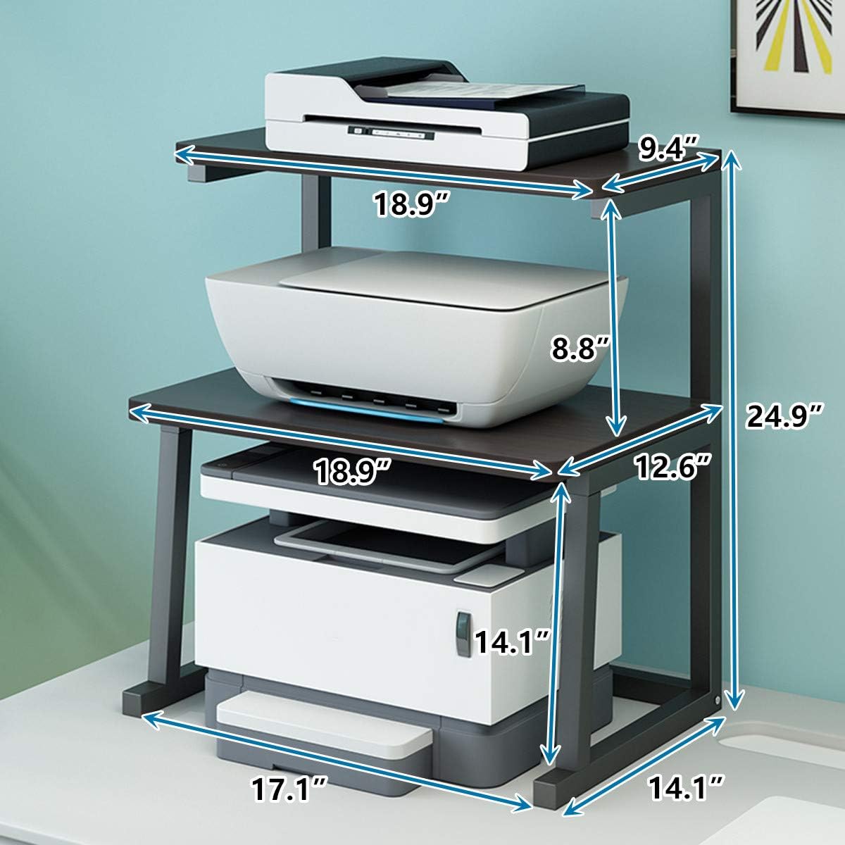 TMUCUNG Printer Stand Desktop Stand for Printer 3-Tier Multifunction Storage Book Shelf Floor Printer Table Space Organizer Perfect for Office Living Room Kitchen(Black) - Image 5